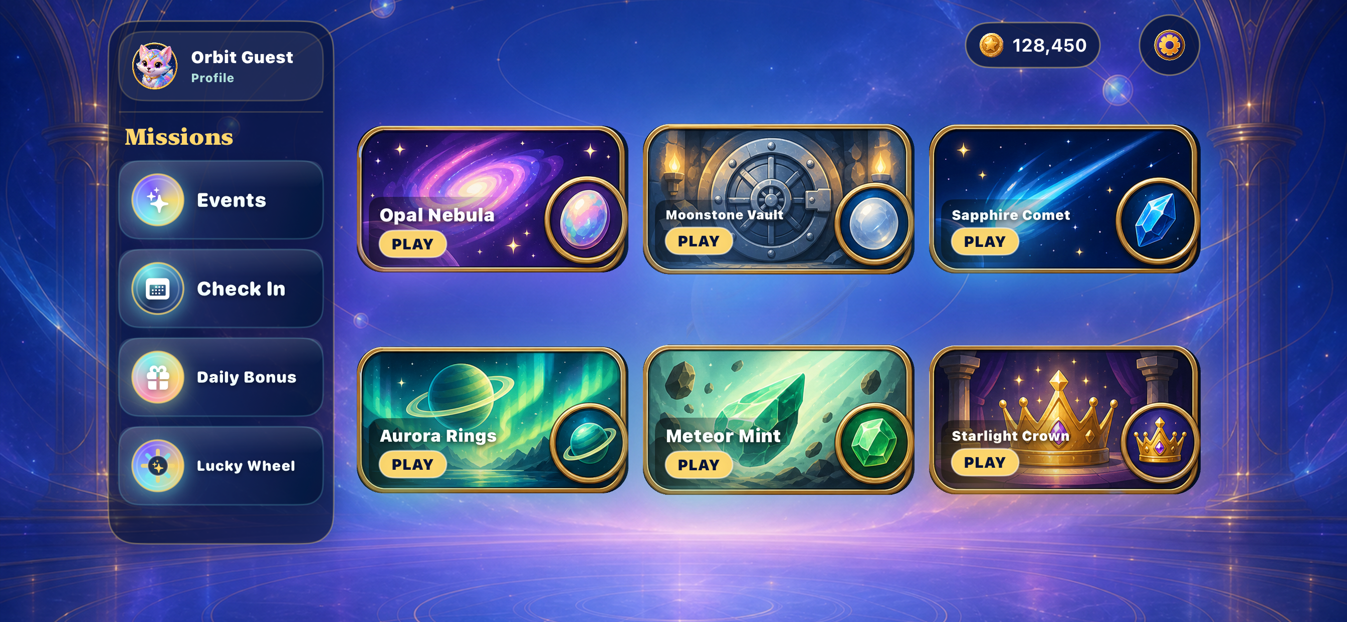 Opal Orbit Slots lobby screen