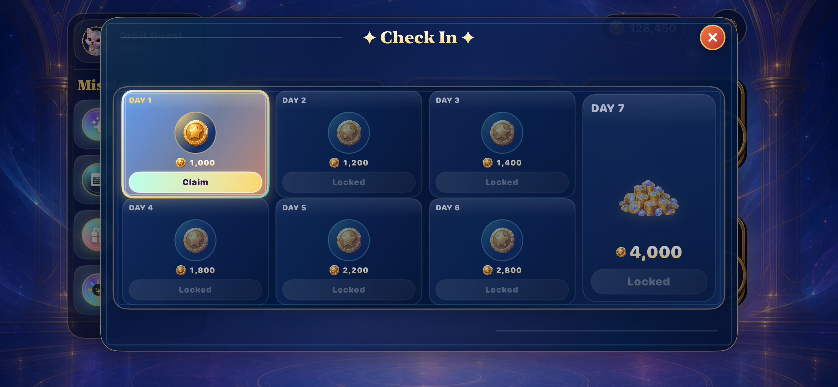 Daily check-in screen